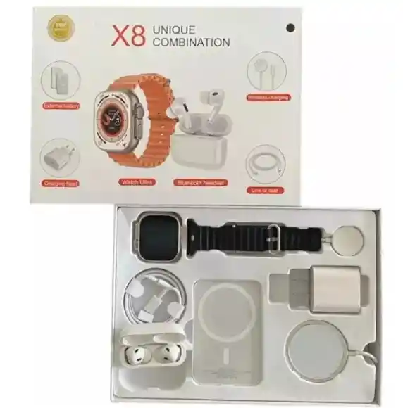 Kit Smartwatch X8 Con Bluetooth + Audifonos Inalámbricos + Cargador Negro