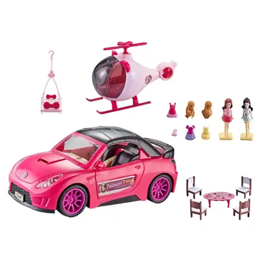 Carro Deportivo Fashion Travel Con Helicoptero Y Accesorios