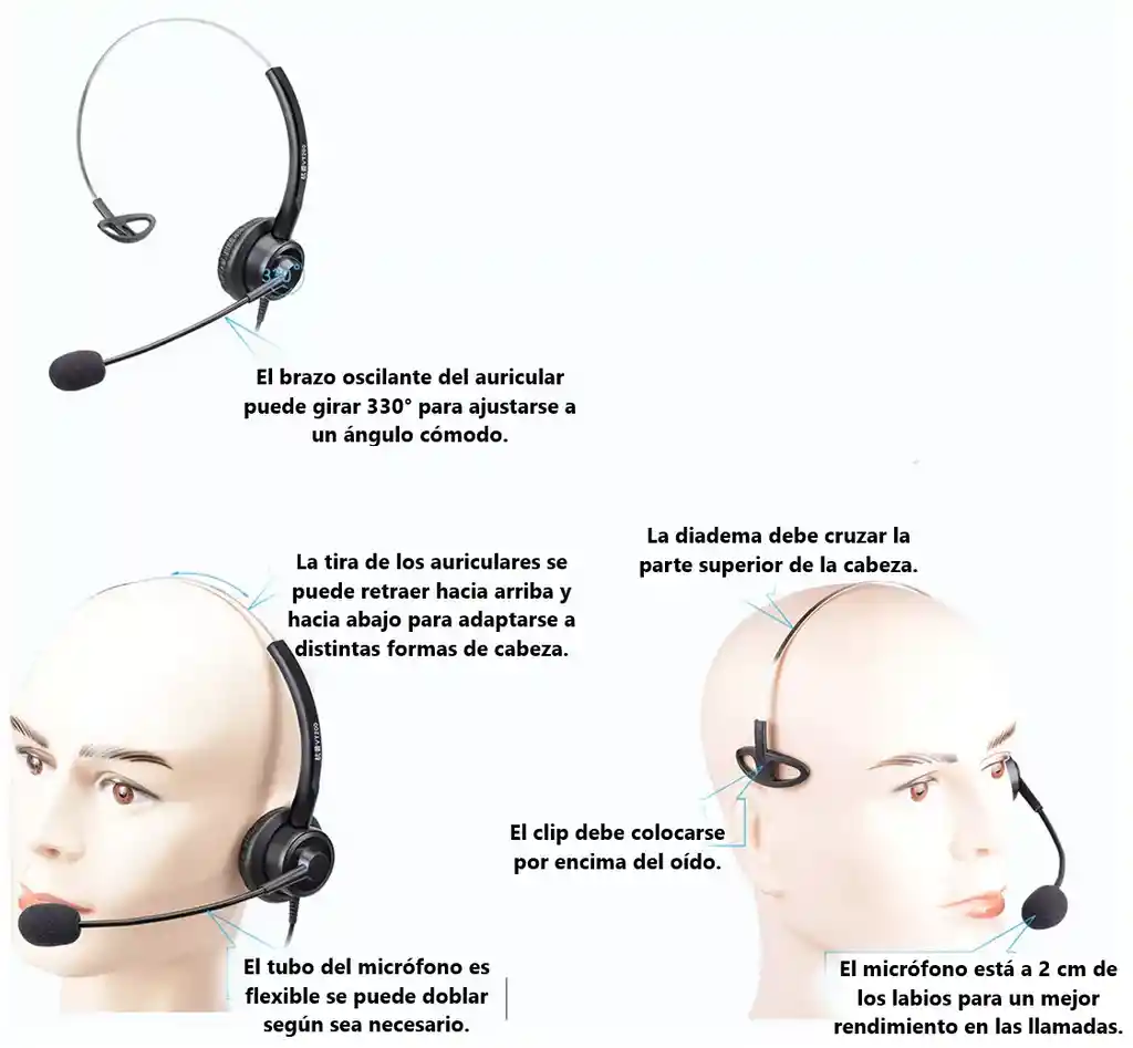 Diadema Mono Auricular Callcenter 3.5mm Microfono Flexible