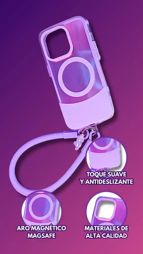 Carcasa Estuche Case Para Iphone 14 Pro Tornasol Morado + Manilla Gratis