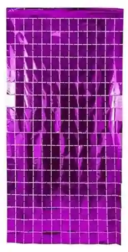 Cortina Metalizada En Cuadros Para Decoración De Fiestas Morado