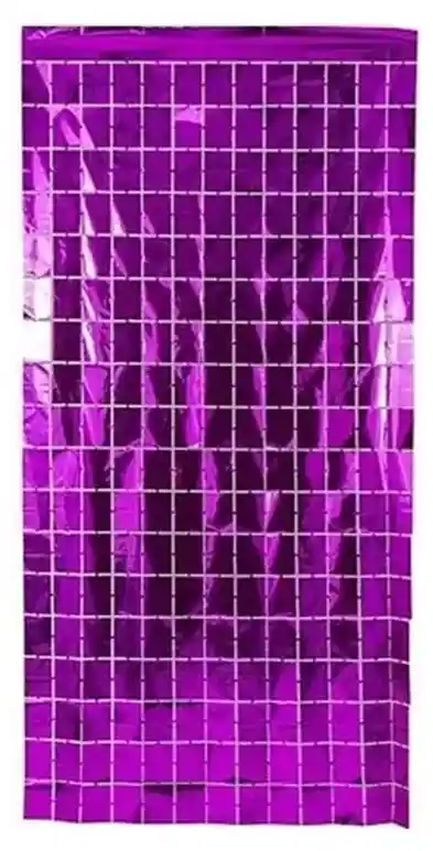 Cortina Metalizada En Cuadros Para Decoración De Fiestas Morado