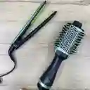 Plancha Alisadora + Cepillo Secador De Cabellos Aguacate