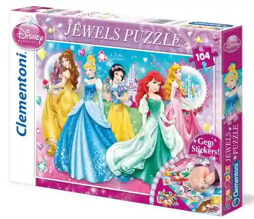 Rompecabezas 104 Piezas Princesas Disney Con Gemas Mágicas