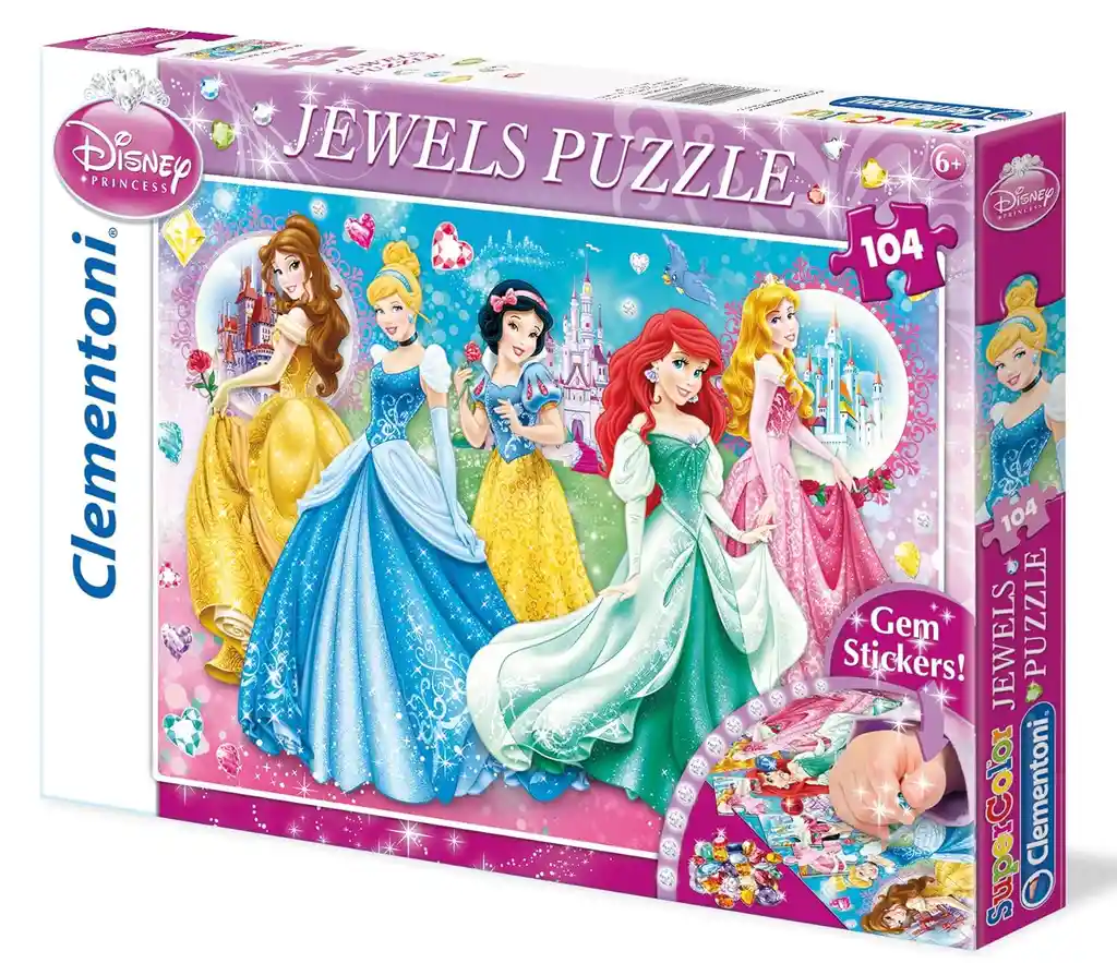 Rompecabezas 104 Piezas Princesas Disney Con Gemas Mágicas