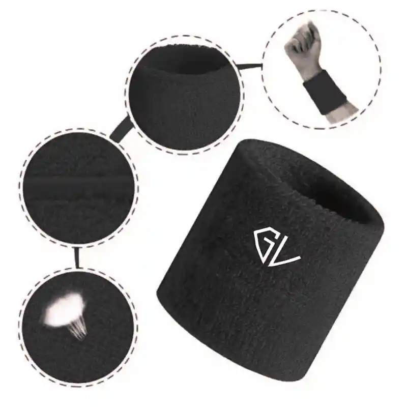 Muñequera Sudor Fitness Deportes Gym Color Negro
