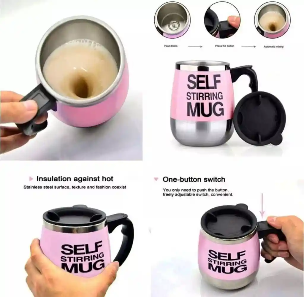 Vaso Taza Pocillo Mezclador Elèctrico Mug Cafe 400ml Rosado