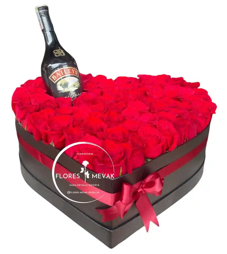 Flores Rosas Rojas Y Botella Baileys Lujos,