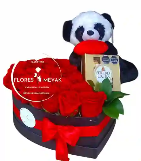 Flores Rosas Rojas En Corazón Panda Love,