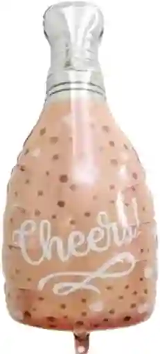 Globo Metalizado Botella Champaña Oro Rosa Cheers