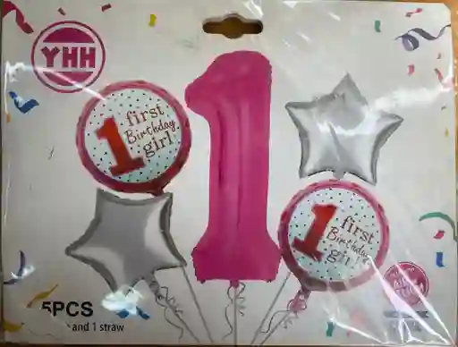 Yhh First Birthday Primero Cumpleaños Nina - 5 Globos