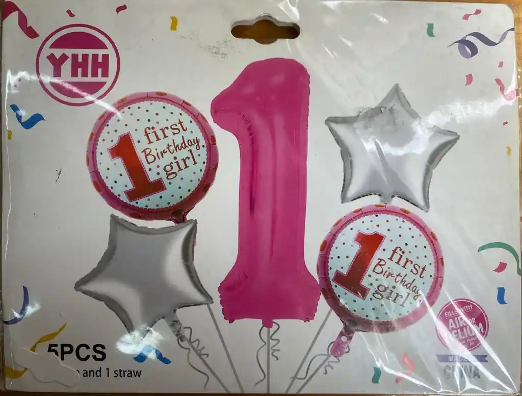 Yhh First Birthday Primero Cumpleaños Nina - 5 Globos