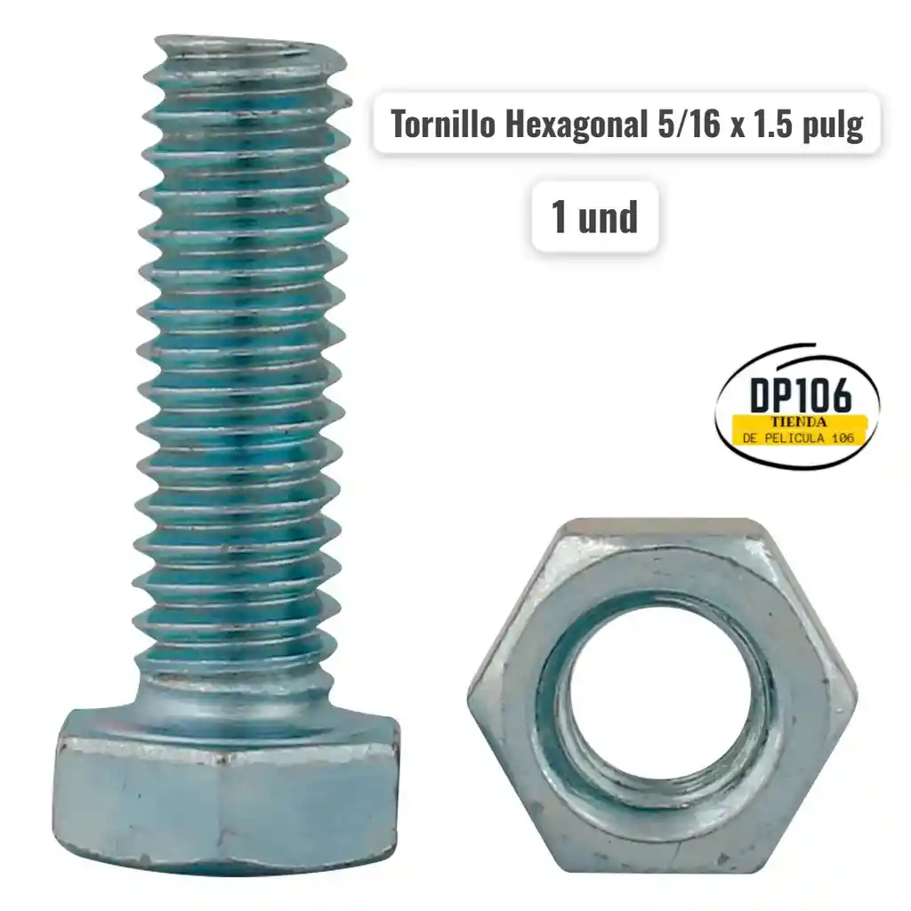 Tornillo Hexagonal 5/16 X 1.5 Pulg Con Tuerca X 1 Und