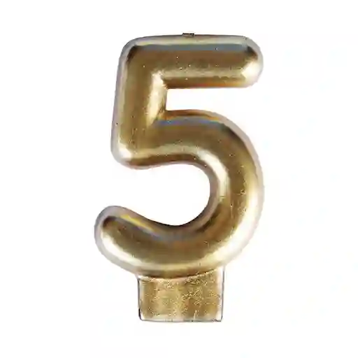 Vela Numero 5 Dorada Metalizada Para Pasteles