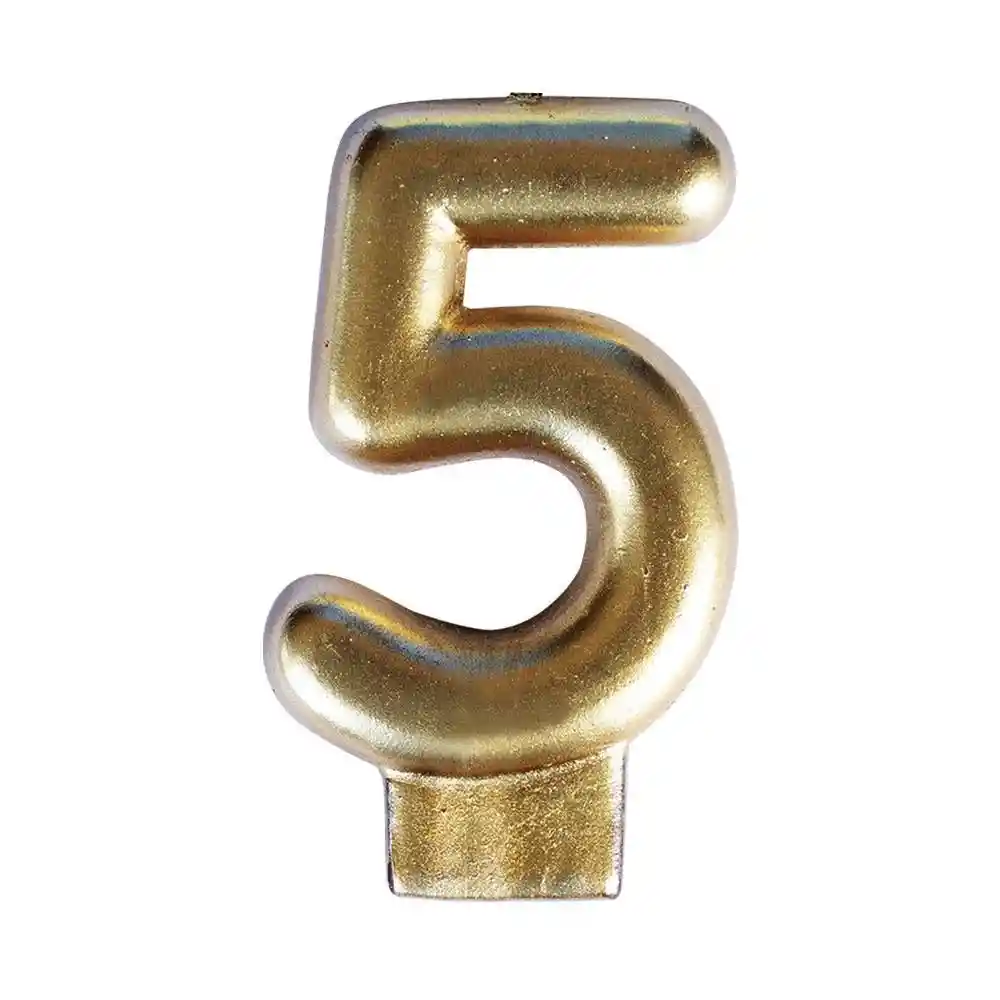 Vela Numero 5 Dorada Metalizada Para Pasteles