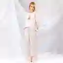 Pijama Con Buzo Velvet, Pantalón Estampado De Rayas- Talla S Rosado