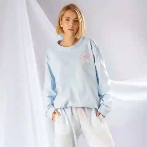 Pijama Con Buzo Velvet, Pantalón Estampado De Rayas- Talla Xl Azul