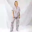 Pijama Tres Pieza Estampada De Flores- Talla S Lila