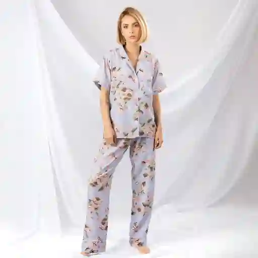 Pijama Tres Pieza Estampada De Flores- Talla S Lila