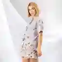 Pijama Tres Pieza Estampada De Flores- Talla M Lila