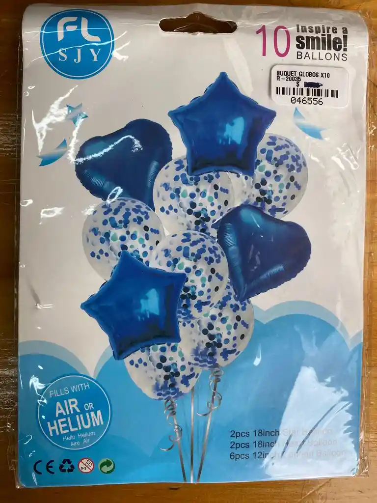 Globos (10) - Azul. Corazón, Estrella, Y Confeti Globos