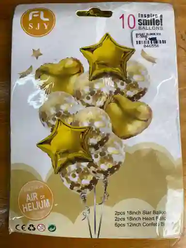Globos (10) - Dorado. Corazón, Estrella, Y Confeti Globos