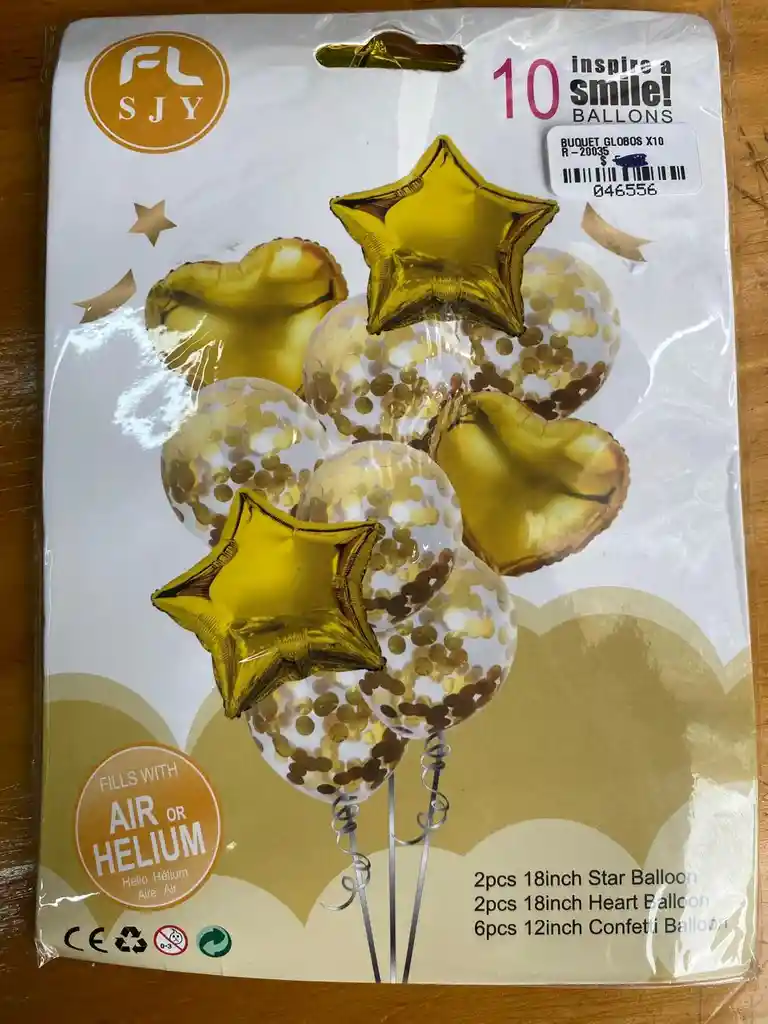 Globos (10) - Dorado. Corazón, Estrella, Y Confeti Globos