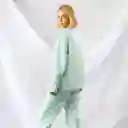 Pijama Dos Piezas En Tejido Plano Con Botones- Talla L Verde