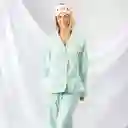 Pijama Dos Piezas En Tejido Plano Con Botones- Talla L Verde