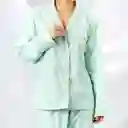 Pijama Dos Piezas En Tejido Plano Con Botones- Talla L Verde