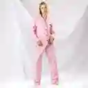 Pijama Dos Piezas En Tejido Plano Con Botones- Talla L Rosado