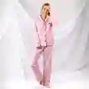 Pijama Dos Piezas En Tejido Plano Con Botones- Talla L Rosado