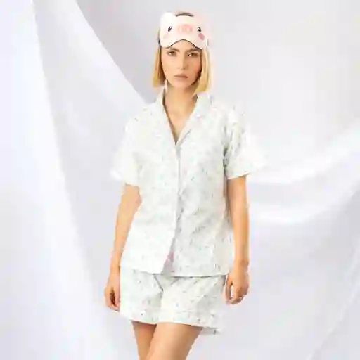 Pijama De Short Y Camiseta Estampada De Flores, Talla L Azul