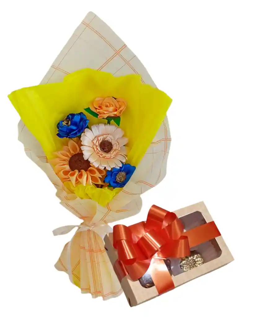 Ramo De Girasol Y Rosas Radiante Con Chocolates