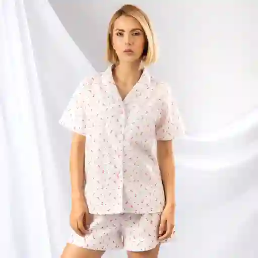 Pijama De Short Y Camiseta Estampada De Flores, Talla L Rosado