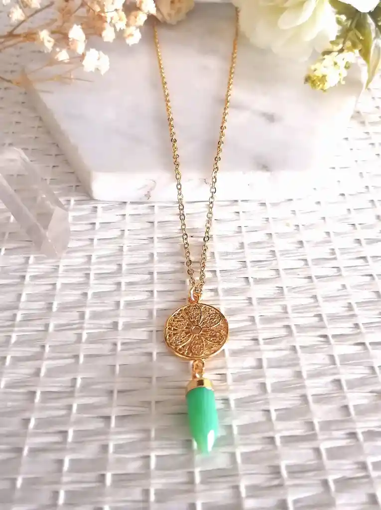 Collar Dije Mandala Piedra Cisoprasa