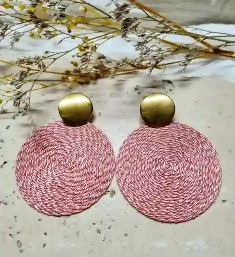 Aretes En Terlenca Redondos Tono Palo Rosa