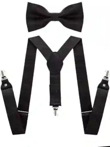 Corbatín Y Tirantes Negros Diseño Elegante ( Hombre- Mujer)