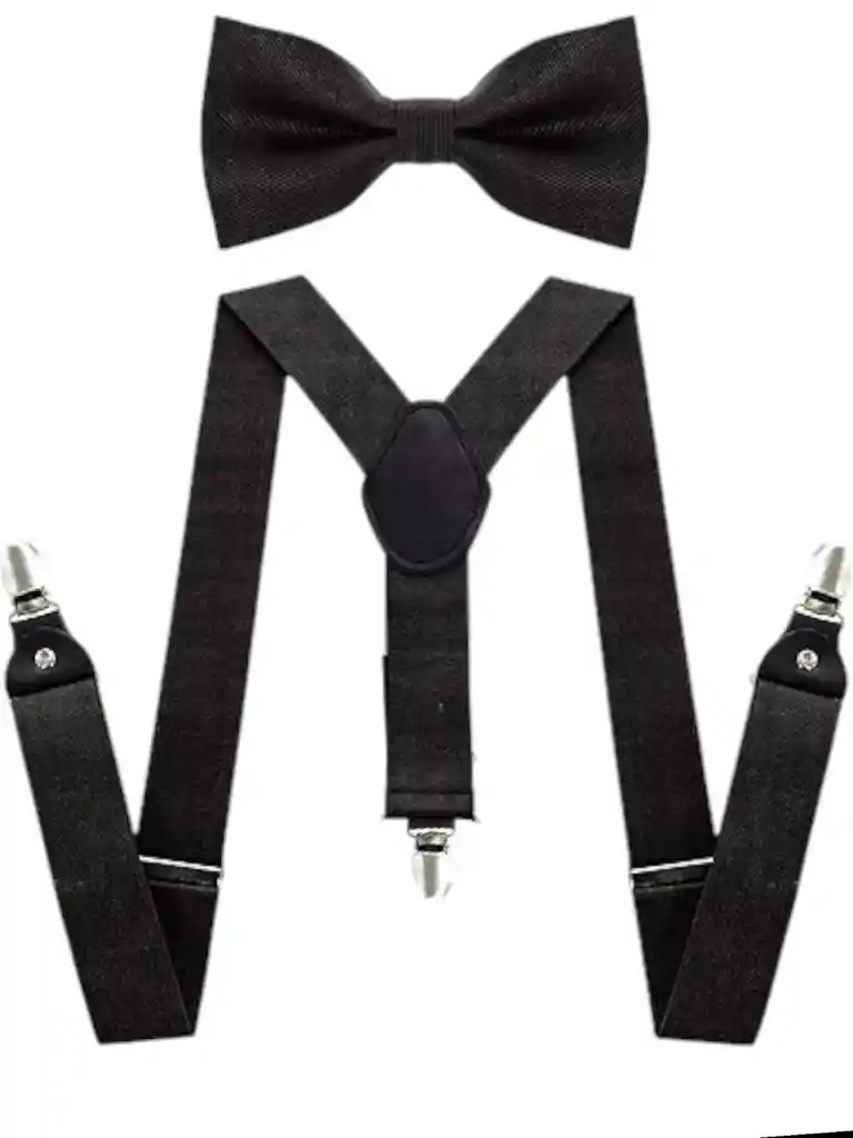 Corbatín Y Tirantes Negros Diseño Elegante ( Hombre- Mujer)
