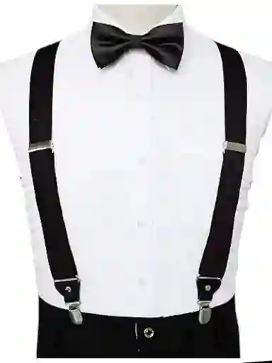 Corbatín Y Tirantes Negros Diseño Elegante ( Hombre- Mujer)