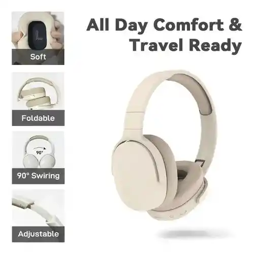 Auriculares Bluetooth Nuez Claro Ligeros Plegable Para Viajes / P2961