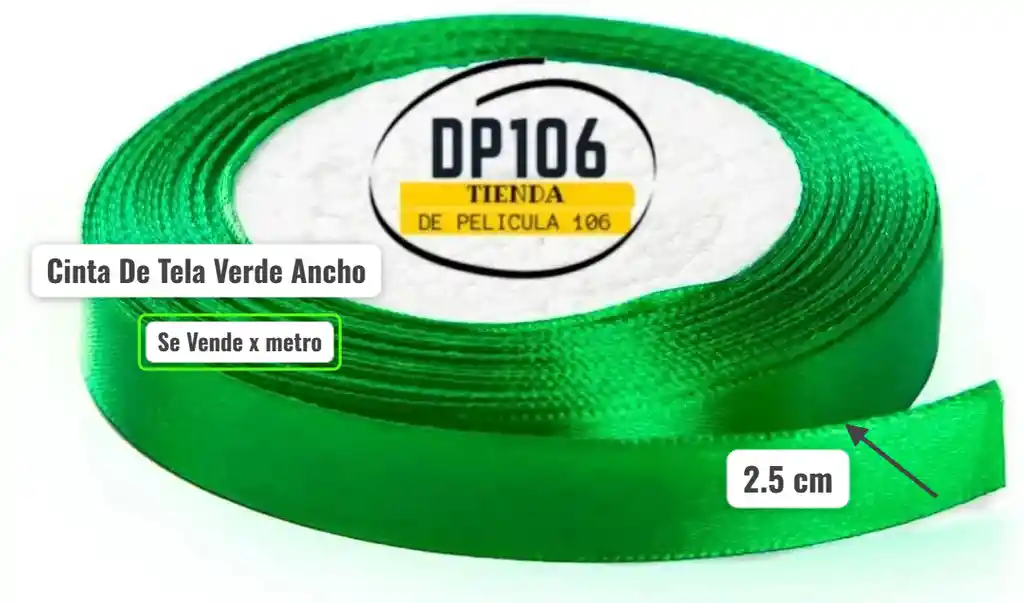 Cinta De Tela Verde Ancho 2.5 Cm X Metro
