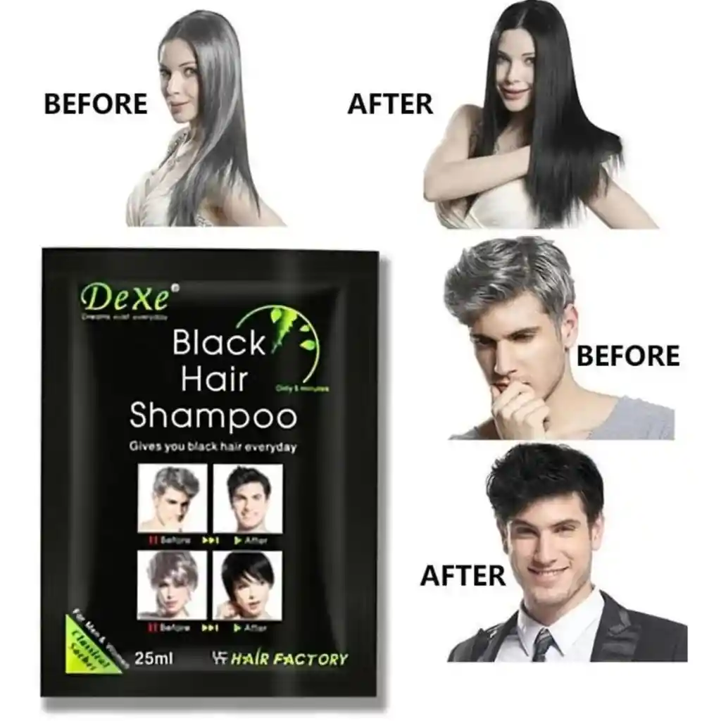 Champú Tinte Para Cabello Cubre Canas Color Negro 10 Sobres