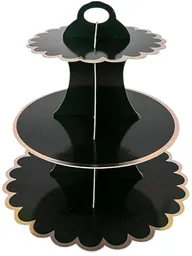 Base Para Cupcakes Postres Pops Torta Galleta 3 Pisos Negro Dorado