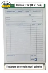 Facturero Con Copia Papel Quimico 1/32 (11 X 17 Cm) X 1 Und