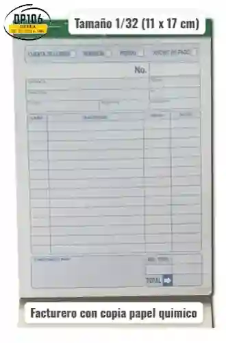 Facturero Con Copia Papel Quimico 1/32 (11 X 17 Cm) X 1 Und