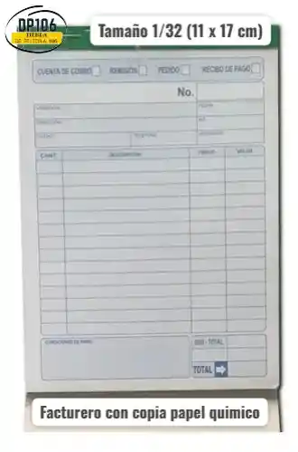 Facturero Con Copia Papel Quimico 1/32 (11 X 17 Cm) X 1 Und