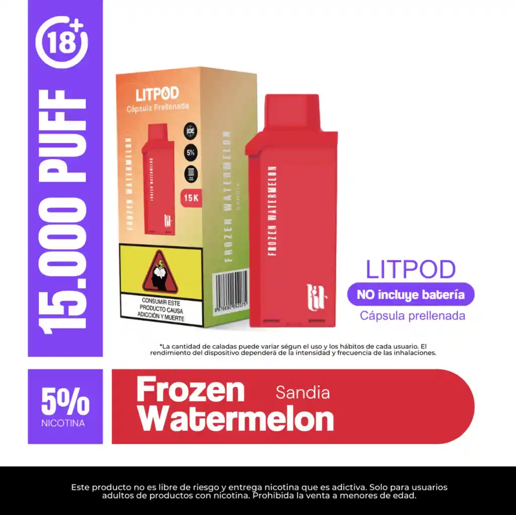 Pod Lit Frozen Watermelon 15.000 Puffs Recarga