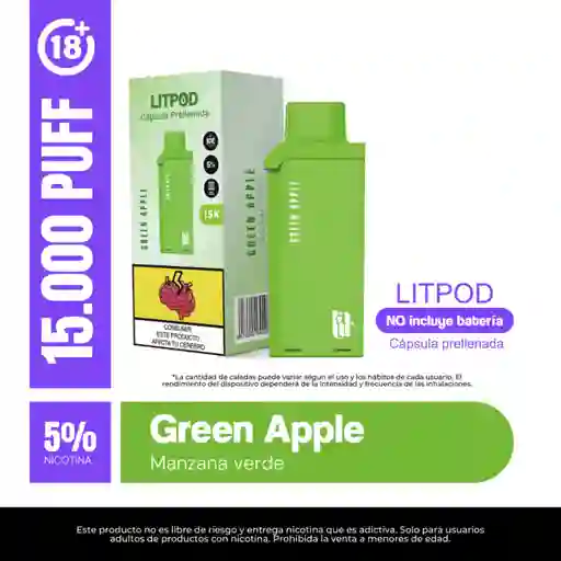Pod Lit Green Apple 15.000 Puffs Recarga