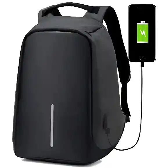 Mochila Antirrobo Impermeable Con Puerto Usb Negro